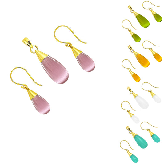 Elegant 18K Gold Over Brass Teardrop Pendant & Earrings Jewelry Set TGT1004 TM-1024