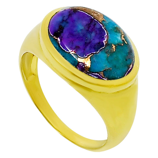 18K Gold Over Brass Natural Multi Copper Turquoise Ring size-10 RM1115 TR01019
