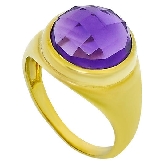 18K Gold Over Brass Amethyst Checker - Brazil Ring size-8.5 RM-1115 TR01028