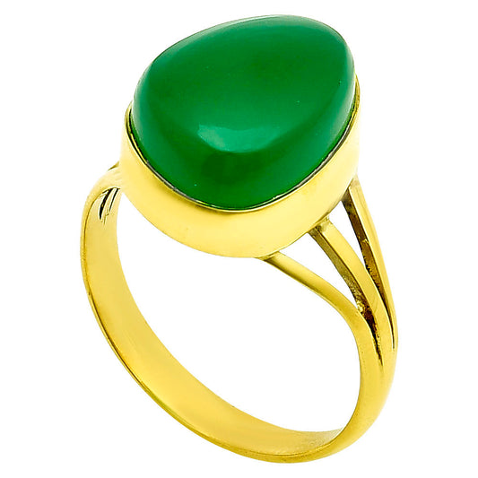 18K Gold Over Brass Natural Green Onyx Ring size-8 RM-1006 TR01042