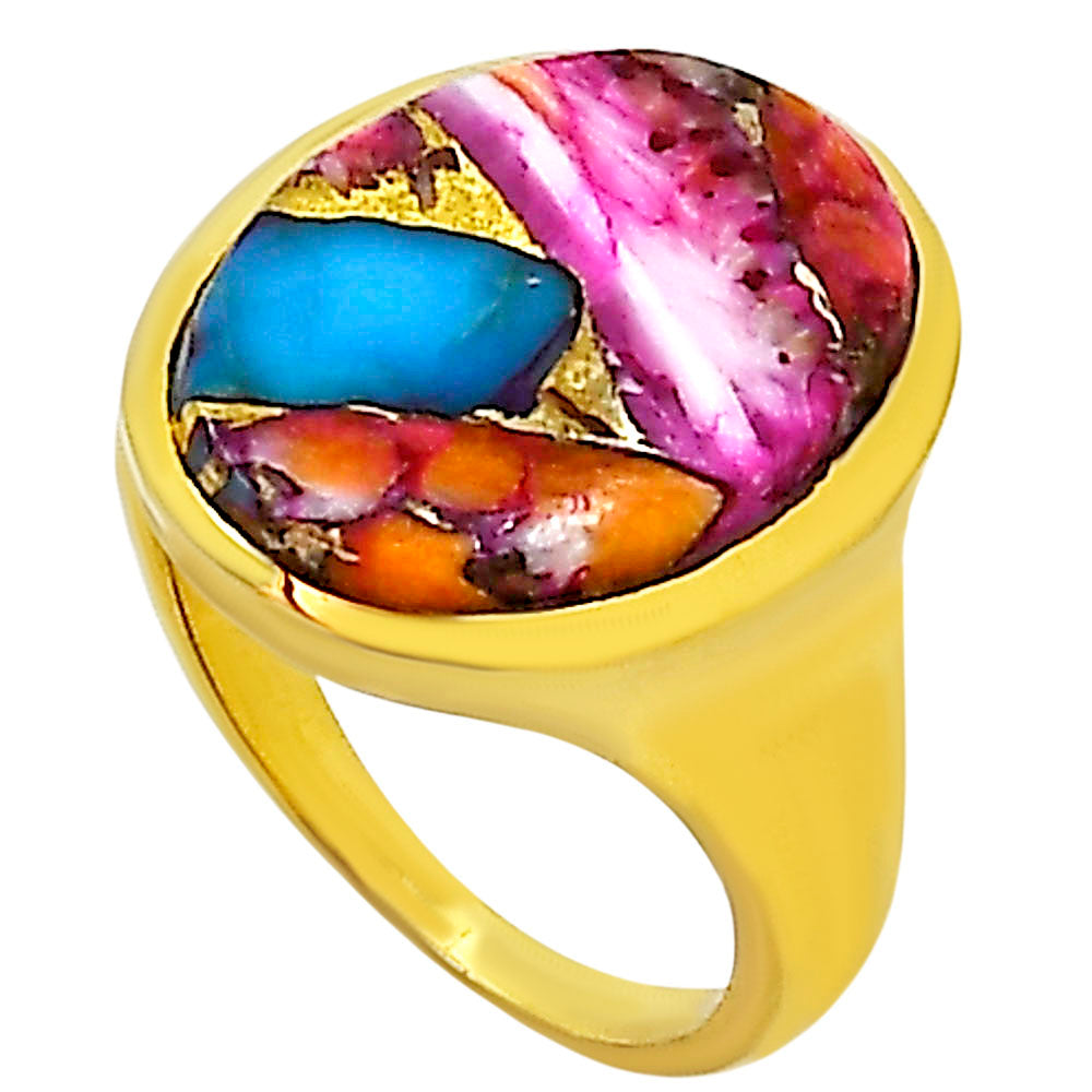 Kingman Orange Dahlia Turquoise Ring size-7 RM-1115 TR01146