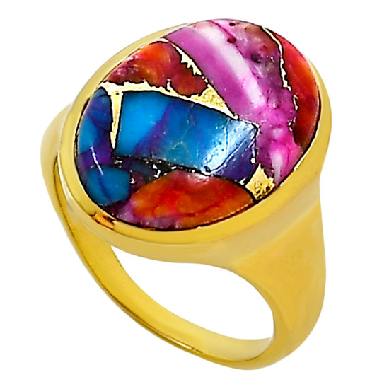 Kingman Orange Dahlia Turquoise Ring size-8 RM-1115 TR01148