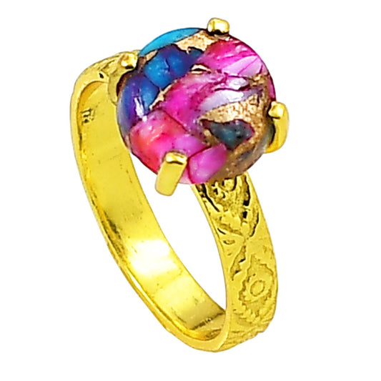 Kingman Orange Dahlia Turquoise Ring size-8 RM-1019 TR01299