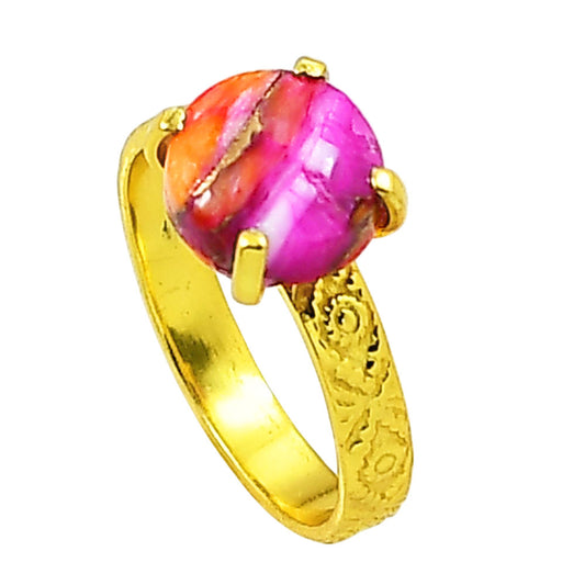 Kingman Orange Dahlia Turquoise Ring size-9 RM-1019 TR01301