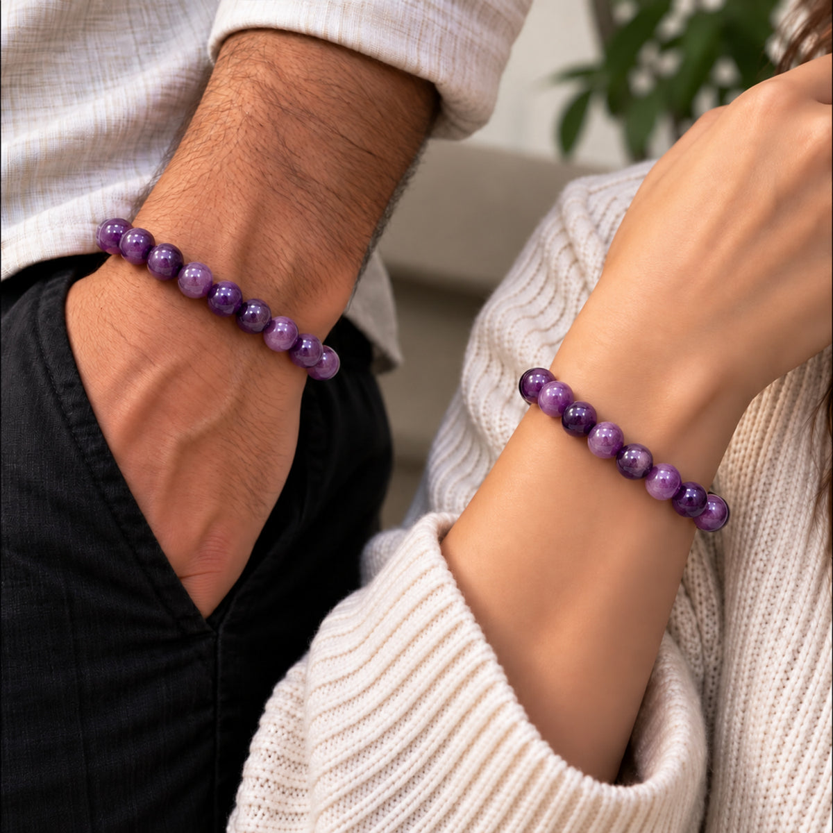 Natural African Amethyst Unisex Bracelet for Calm, Clarity & Spiritual Healing UBB1003_A