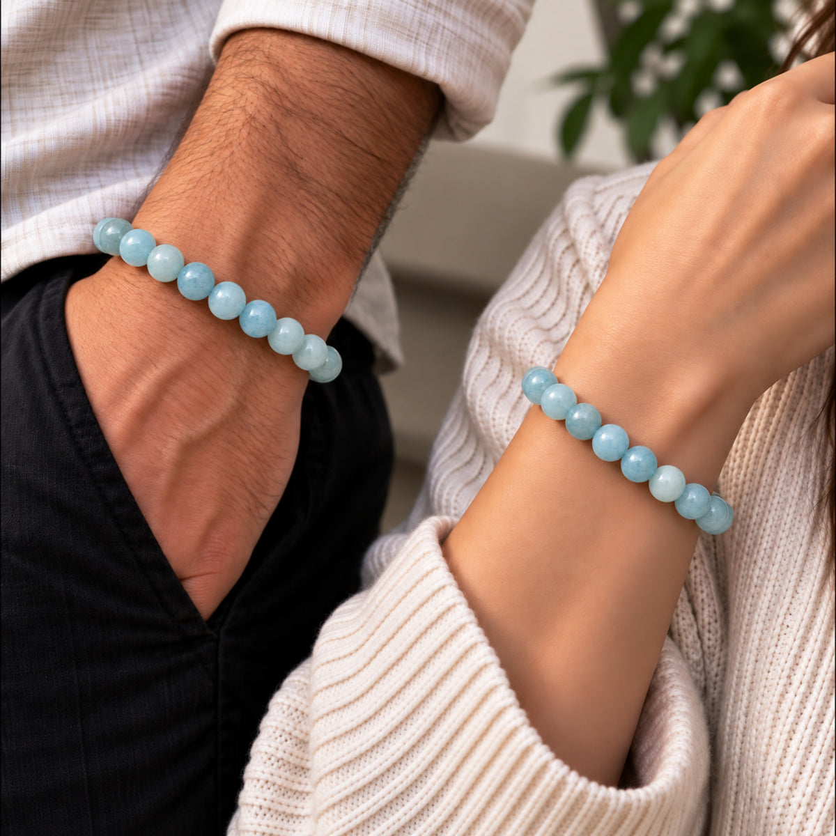 Natural Aquamarine Unisex Bracelet for Calm, Clarity & Communication UBB1008
