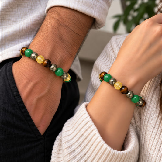 Natural Tiger Eye, Green Aventurine & Pyrite Unisex Bracelet for Prosperity UBB1011_A
