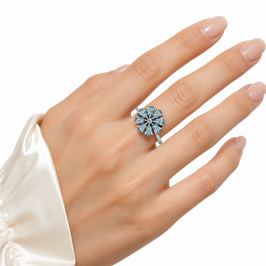 Handcrafted Sterling Silver Flower Cluster Ring with Birth Gemstones AGR1025 R-1031