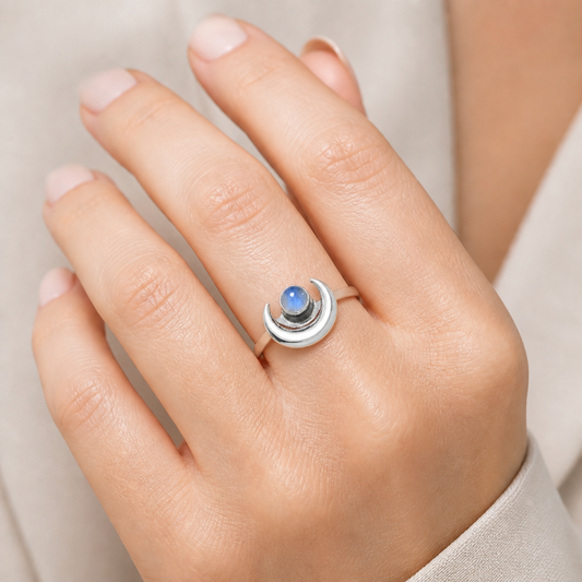 Moon Shape Natural Gemstone Ring 925 Sterling Silver Handmade Jewelry AGR1032 R-1072