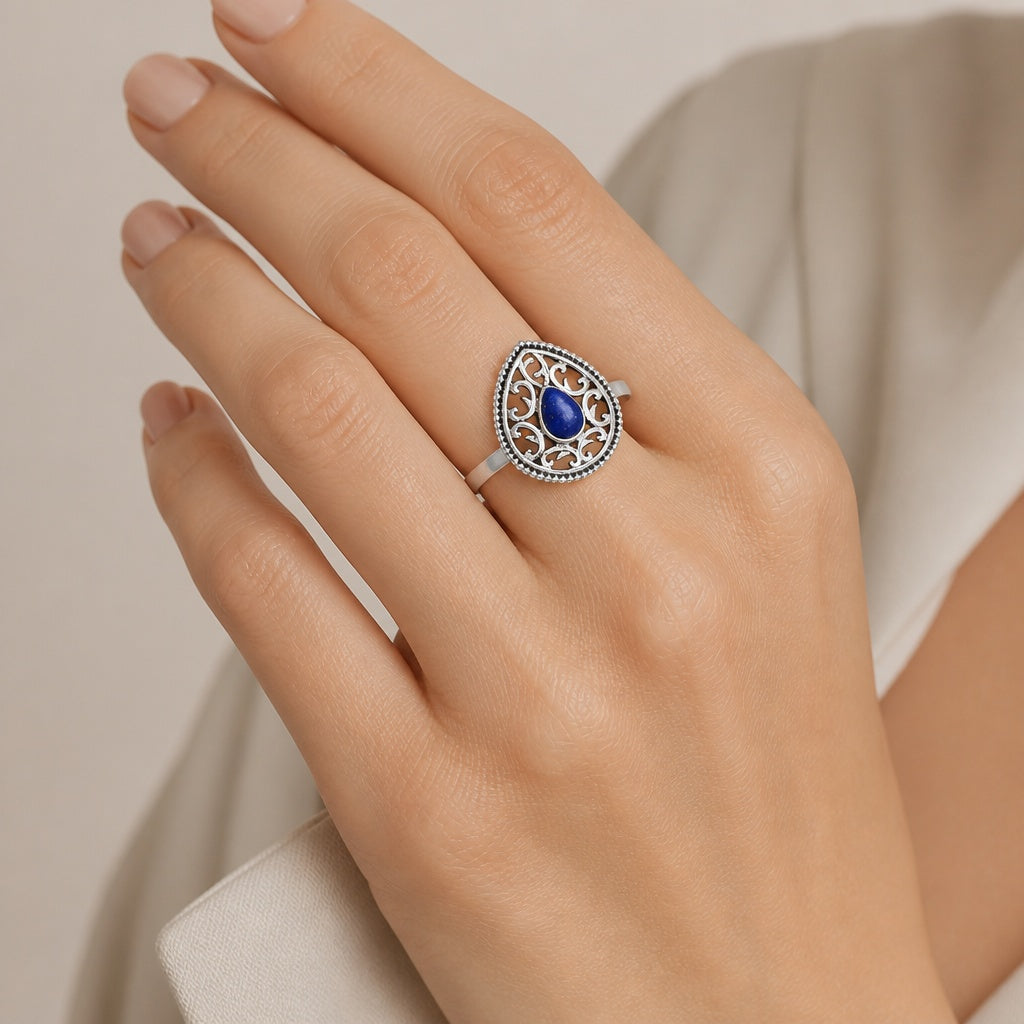 Handcrafted Triangle Gemstone Ring for Women - 925 Sterling Silver AGR1012 R-1038