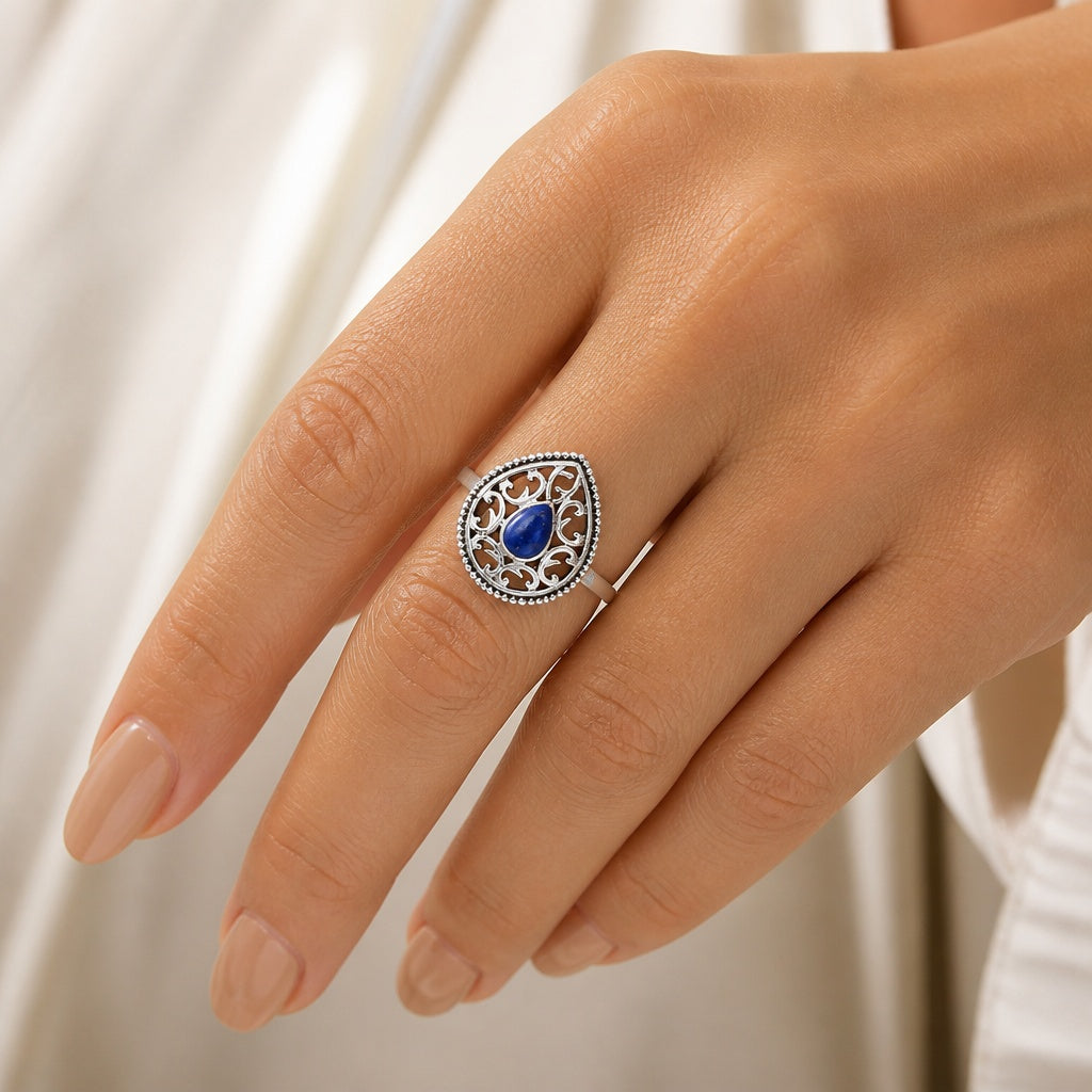 Handcrafted Triangle Gemstone Ring for Women - 925 Sterling Silver AGR1012 R-1038