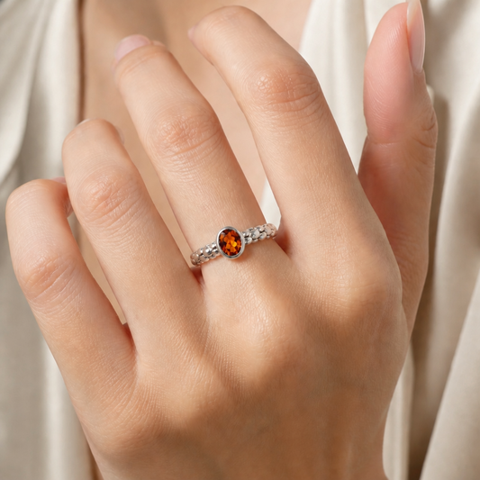 925 Sterling Silver Oval Gemstone Beaded Band Ring Jewelry for Women AGR1023 R-1730