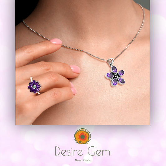 Floral Natural Amethyst Gemstone Wholesale 925 Sterling Silver Jewelry | Artisan Craftsmanship by Desiregem