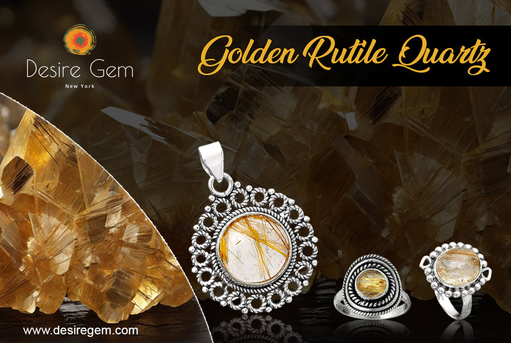 Natural Golden Rutile Quartz Gemstone Healing Properties & Silver Jewelry | Desiregem