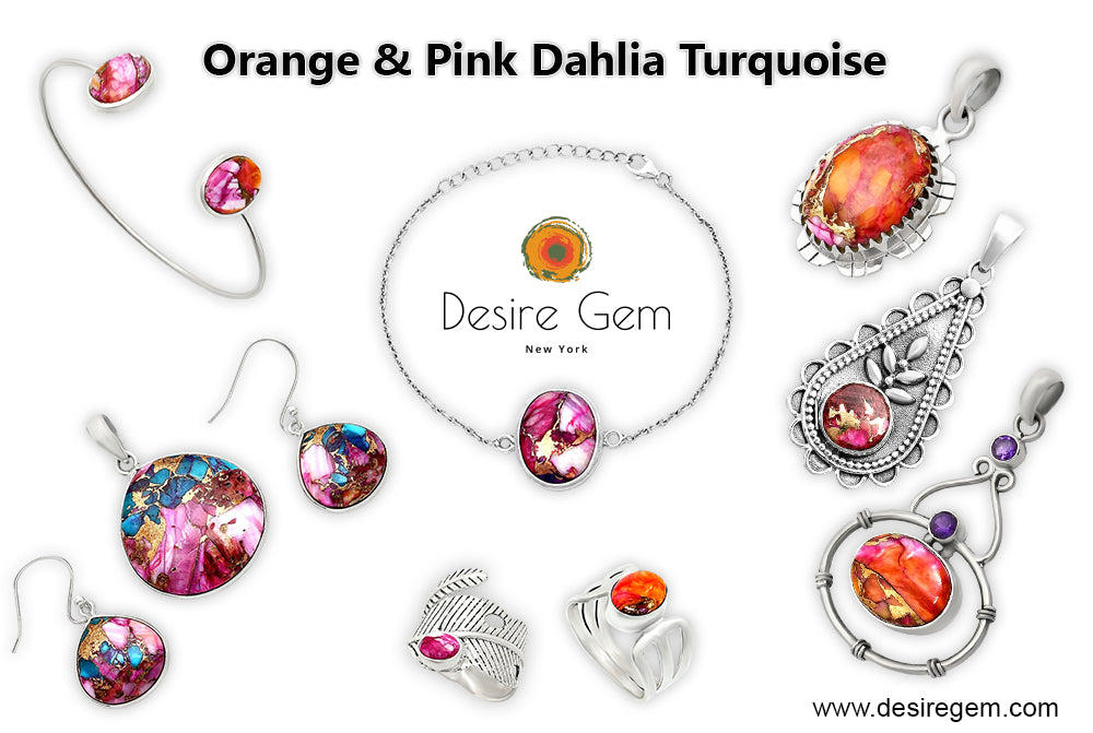 Natural Kingman Orange Dahlia Turquoise and Pink Dahlia Turquoise: Treatments and Authenticity