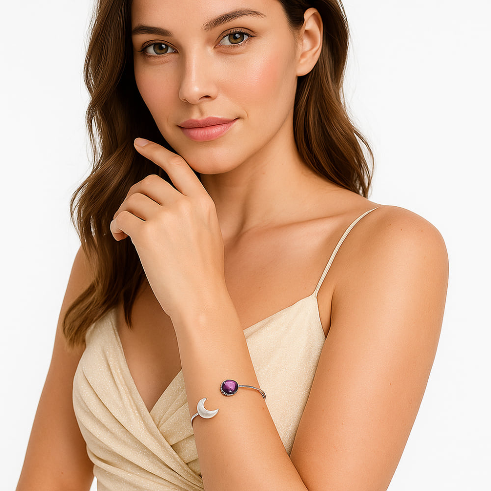Premium Crescent Moon Amethyst Briolette Cuff Bangle Bracelet B-1046 11-EB10009