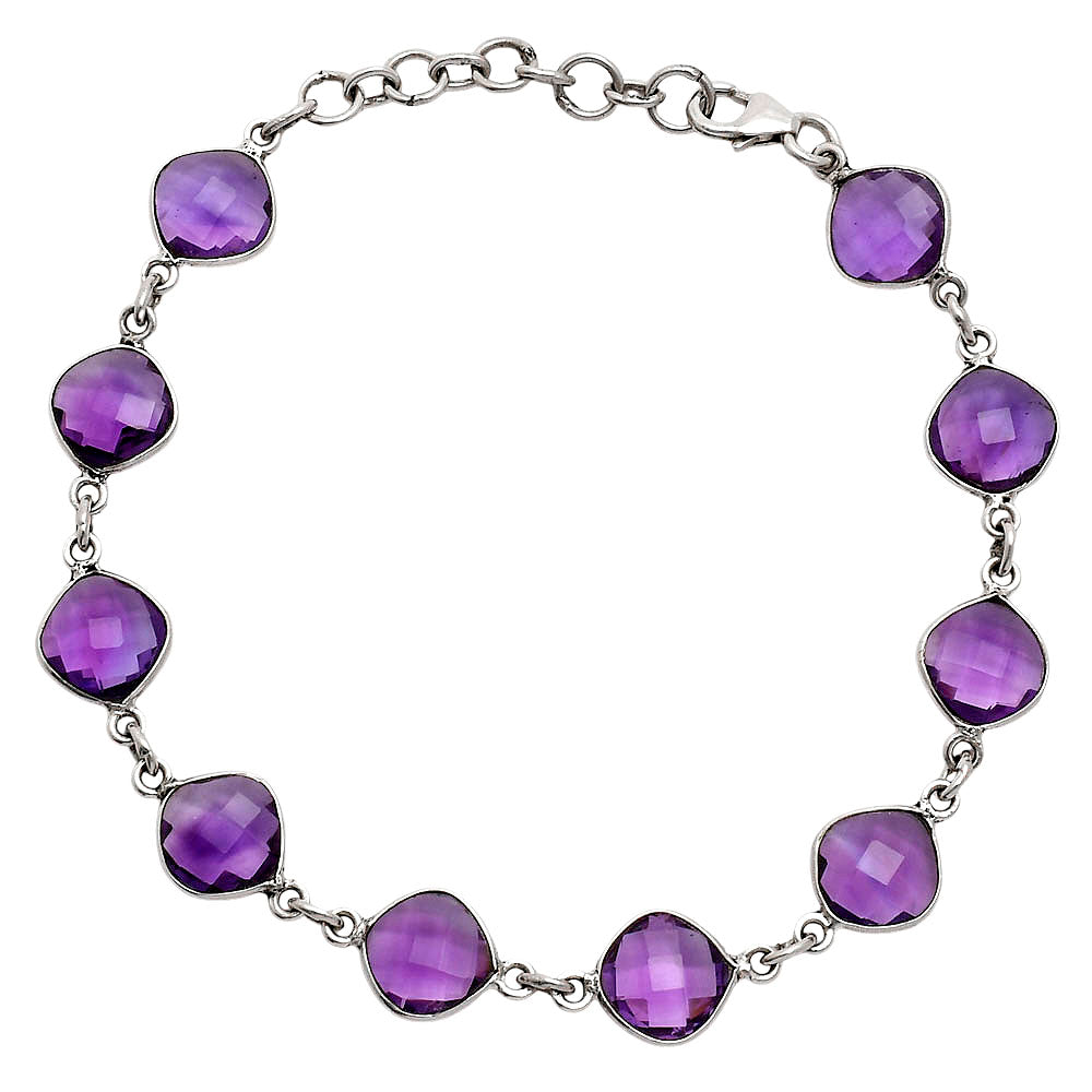 Premium Quality Amethyst Checker Briolette Bracelet B-1001 11-EB10014