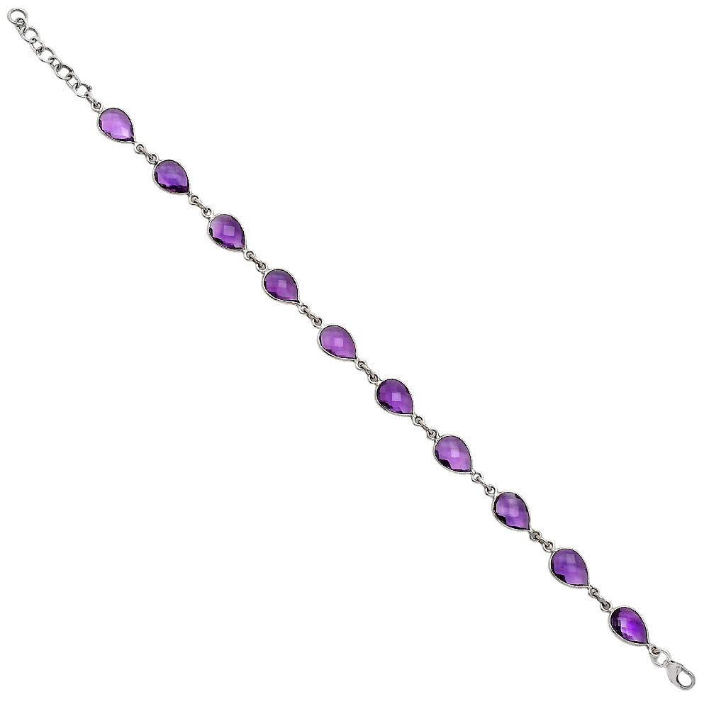 Premium Quality Amethyst Checker Briolette Bracelet B-1001 11-EB10015