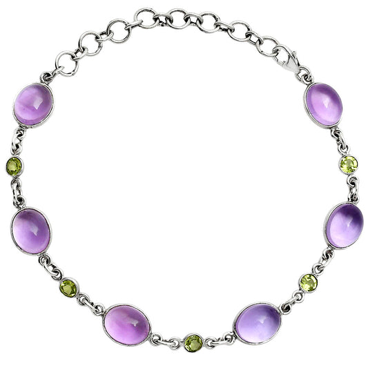 Premium Quality Amethyst Cab - Brazil & Peridot Bracelet B-1006 11-EB10020