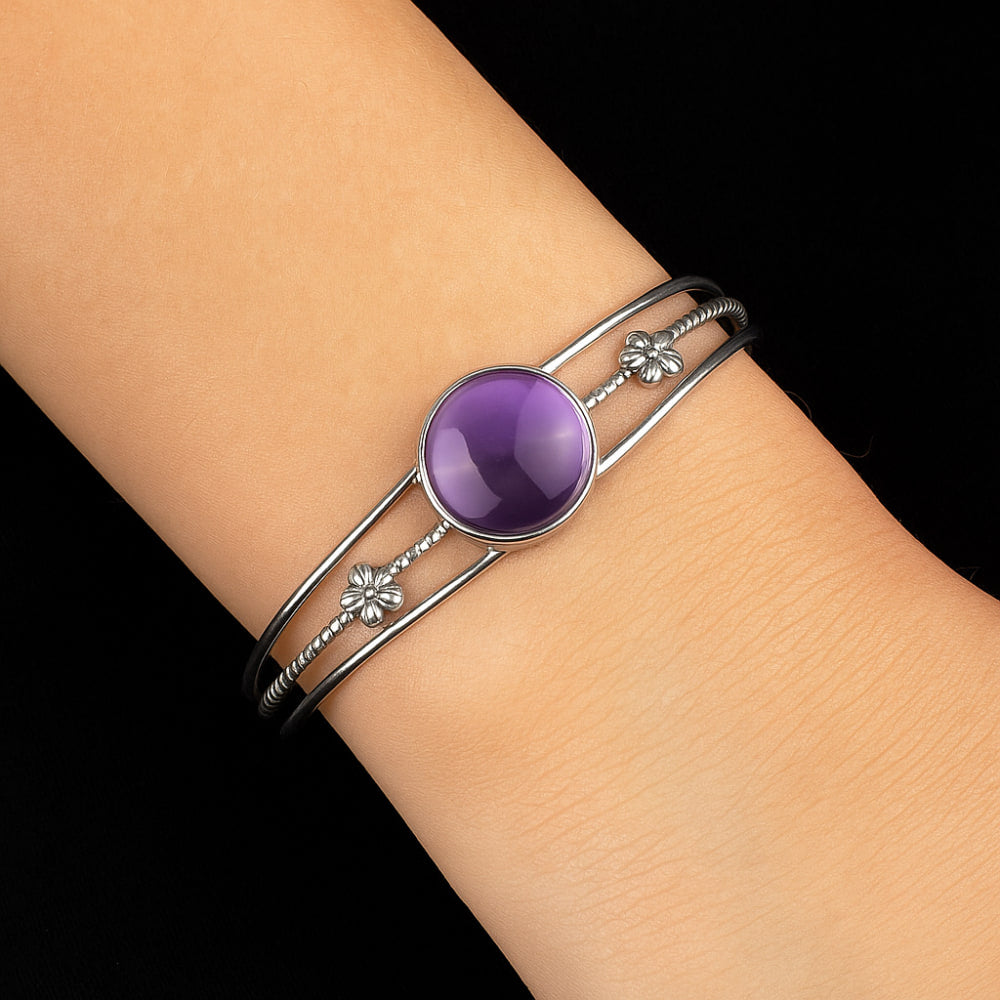 Premium Quality Amethyst Cab - Brazil Cuff Bangle Bracelet B-1012 11-EB10023