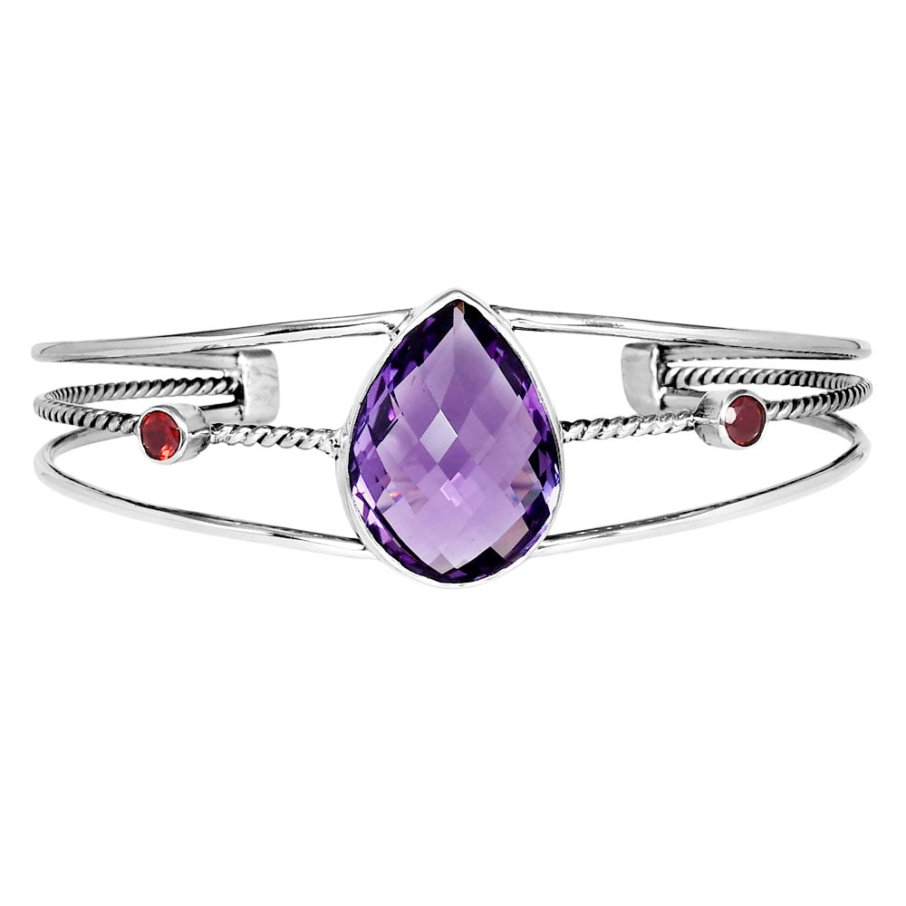 Amethyst Checker Briolette & Garnet Cuff Bangle Bracelet B-1011 11-EB10024
