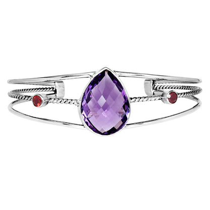 Amethyst Checker Briolette & Garnet Cuff Bangle Bracelet B-1011 11-EB10024