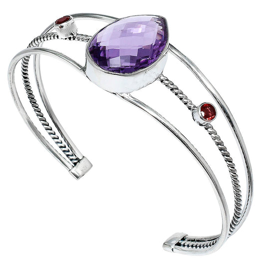 Amethyst Checker Briolette & Garnet Cuff Bangle Bracelet B-1011 11-EB10025
