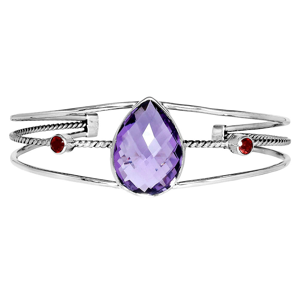 Amethyst Checker Briolette & Garnet Cuff Bangle Bracelet B-1011 11-EB10025