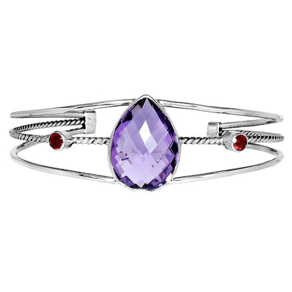 Amethyst Checker Briolette & Garnet Cuff Bangle Bracelet B-1011 11-EB10025