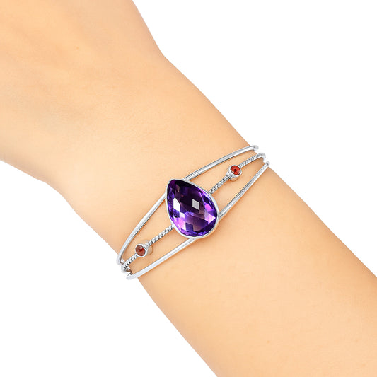 Amethyst Checker Briolette & Garnet Cuff Bangle Bracelet B-1011 11-EB10025