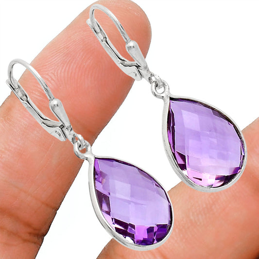 Premium Quality Amethyst Checker Briolette Earrings E-1254 11-EE10009