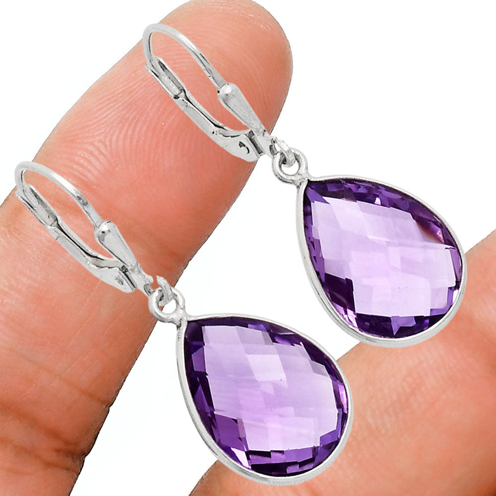 Premium Quality Amethyst Checker Briolette Earrings E-1254 11-EE10010