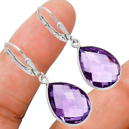 Premium Quality Amethyst Checker Briolette Earrings E-1254 11-EE10010