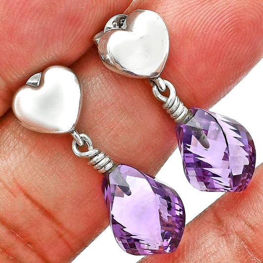 Premium Quality Heart - Amethyst Drop - Brazil Earrings E-1257 11-EE10014