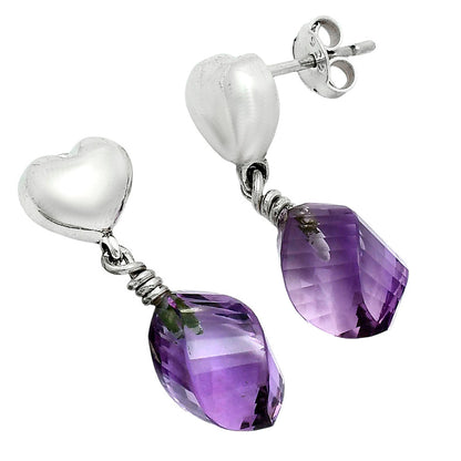 Premium Quality Heart - Amethyst Drop - Brazil Earrings E-1257 11-EE10014
