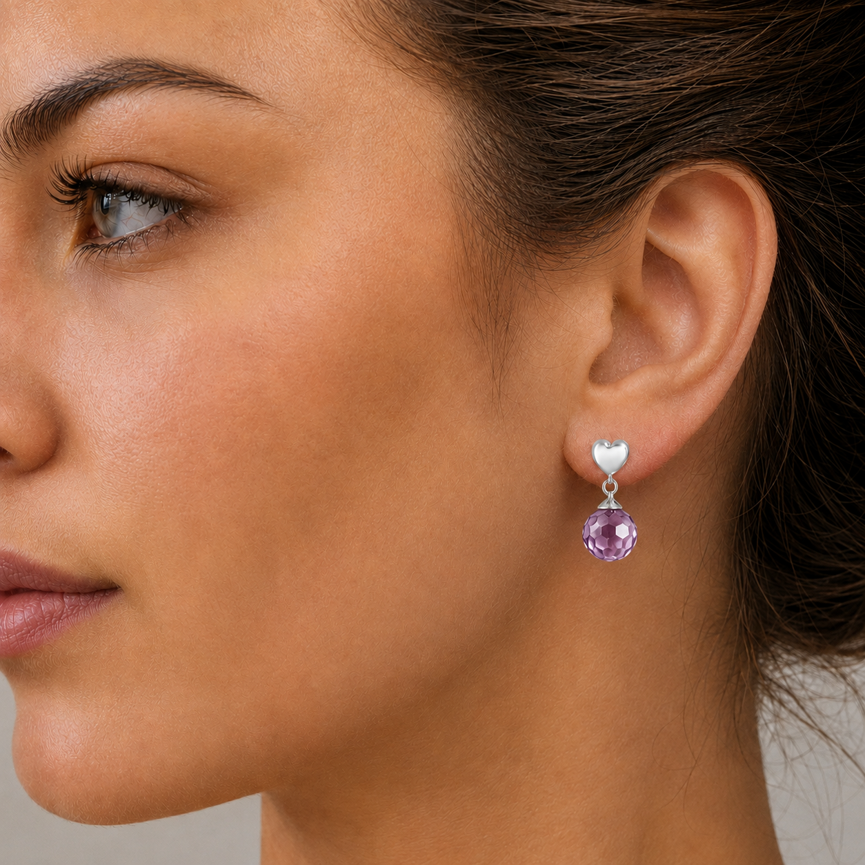 Premium Quality Heart - Amethyst Ball - Brazil Earrings E-1258 11-EE10016