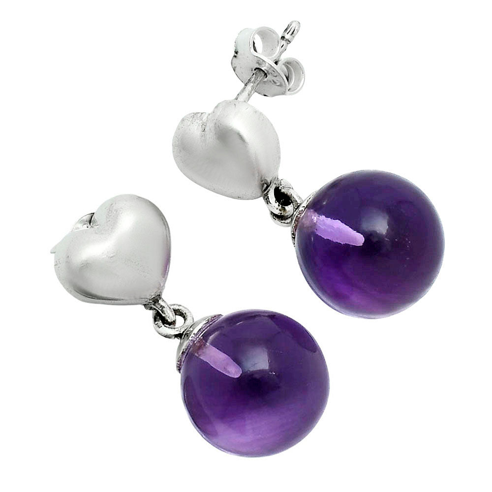 Premium Quality Heart - Amethyst Ball - Brazil Earrings E-1258 11-EE10019