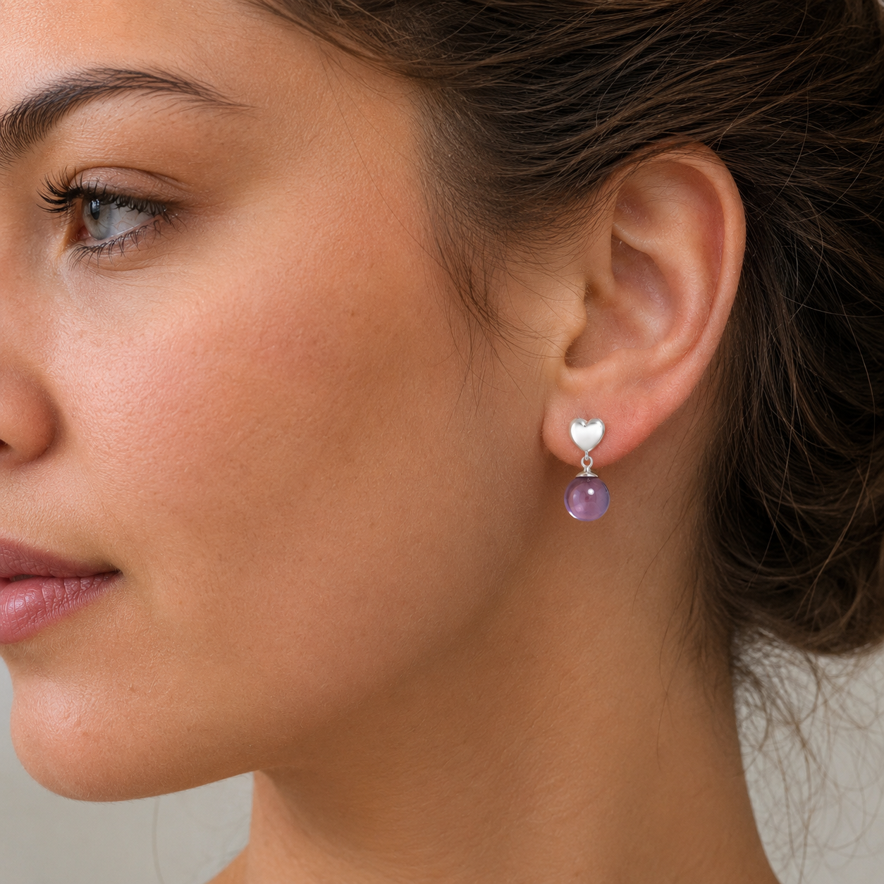Premium Quality Heart - Amethyst Ball - Brazil Earrings E-1258 11-EE10023