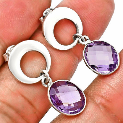 Premium Quality Amethyst Checker Briolette - Brazil Earrings E-1259 11-EE10024