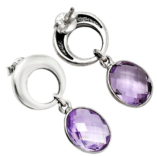 Premium Quality Amethyst Checker Briolette - Brazil Earrings E-1259 11-EE10024