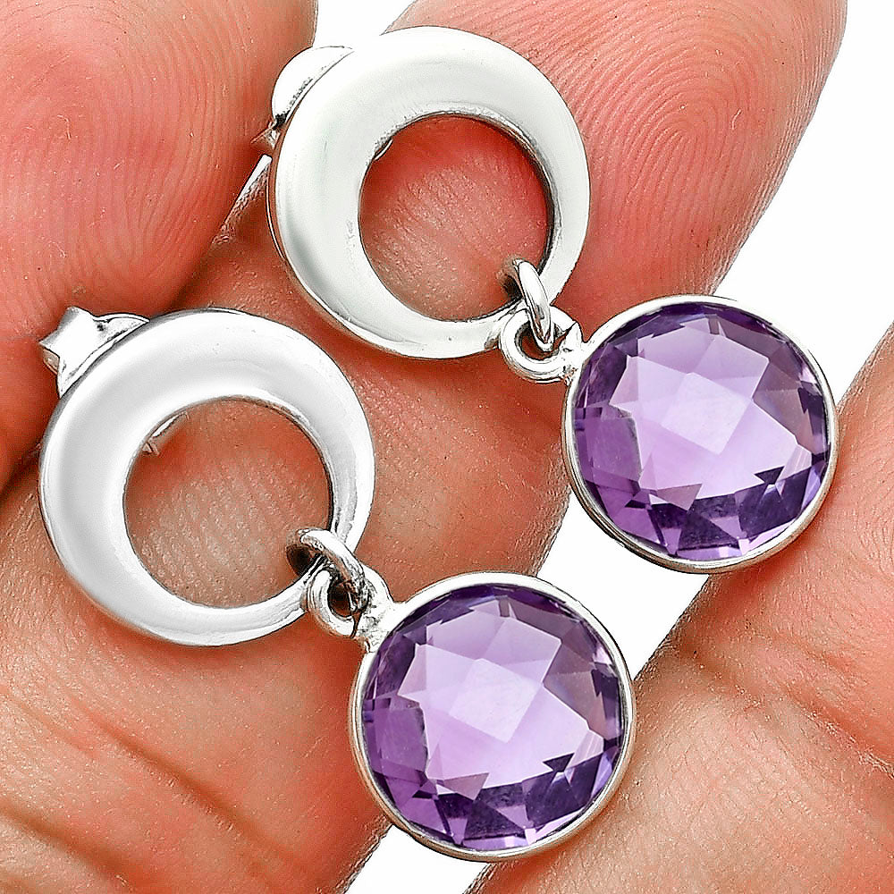 Premium Quality Amethyst Checker Briolette - Brazil Earrings E-1259 11-EE10027