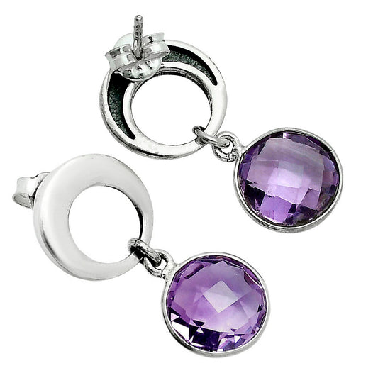 Premium Quality Amethyst Checker Briolette - Brazil Earrings E-1259 11-EE10029