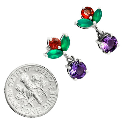 Premium Quality Amethyst, Garnet & Green Onyx Earrings E-1060 11-EE10051
