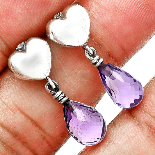 Premium Heart - Amethyst Drop - Brazil Earrings E-1257 11-EE10054