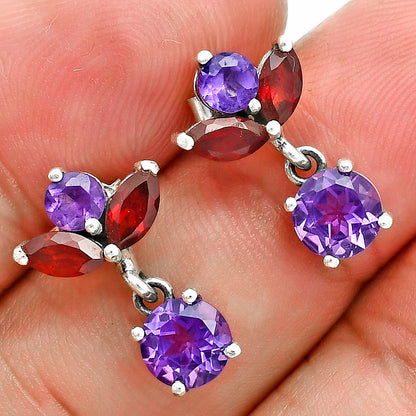 Premium African Amethyst & Garnet Earrings E-1249 11-EE10056