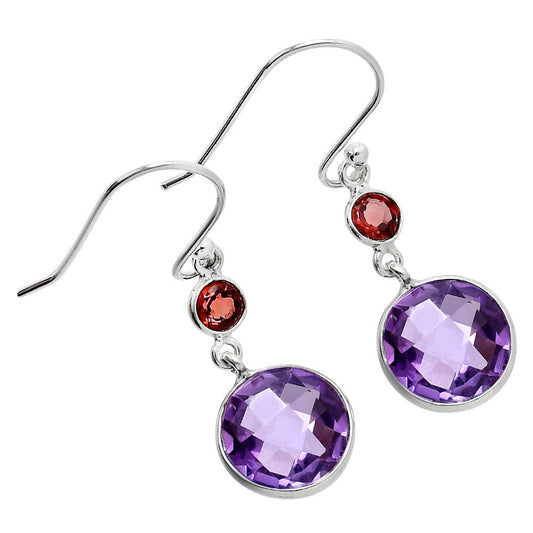 Premium Amethyst Checker Briolette & Garnet Earrings E-1006 11-EE10070