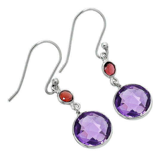 Premium Amethyst Checker Briolette & Garnet Earrings E-1006 11-EE10070