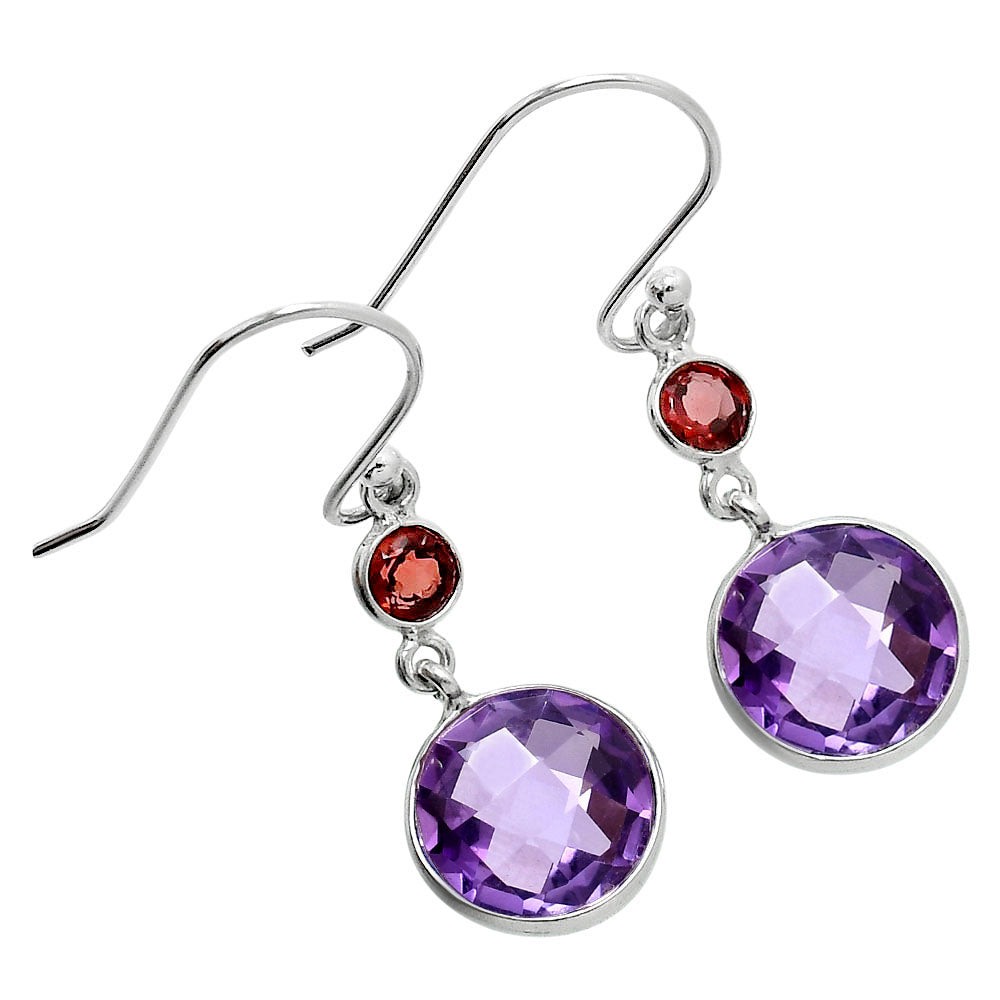 Premium Amethyst Checker Briolette & Garnet Earrings E-1006 11-EE10071