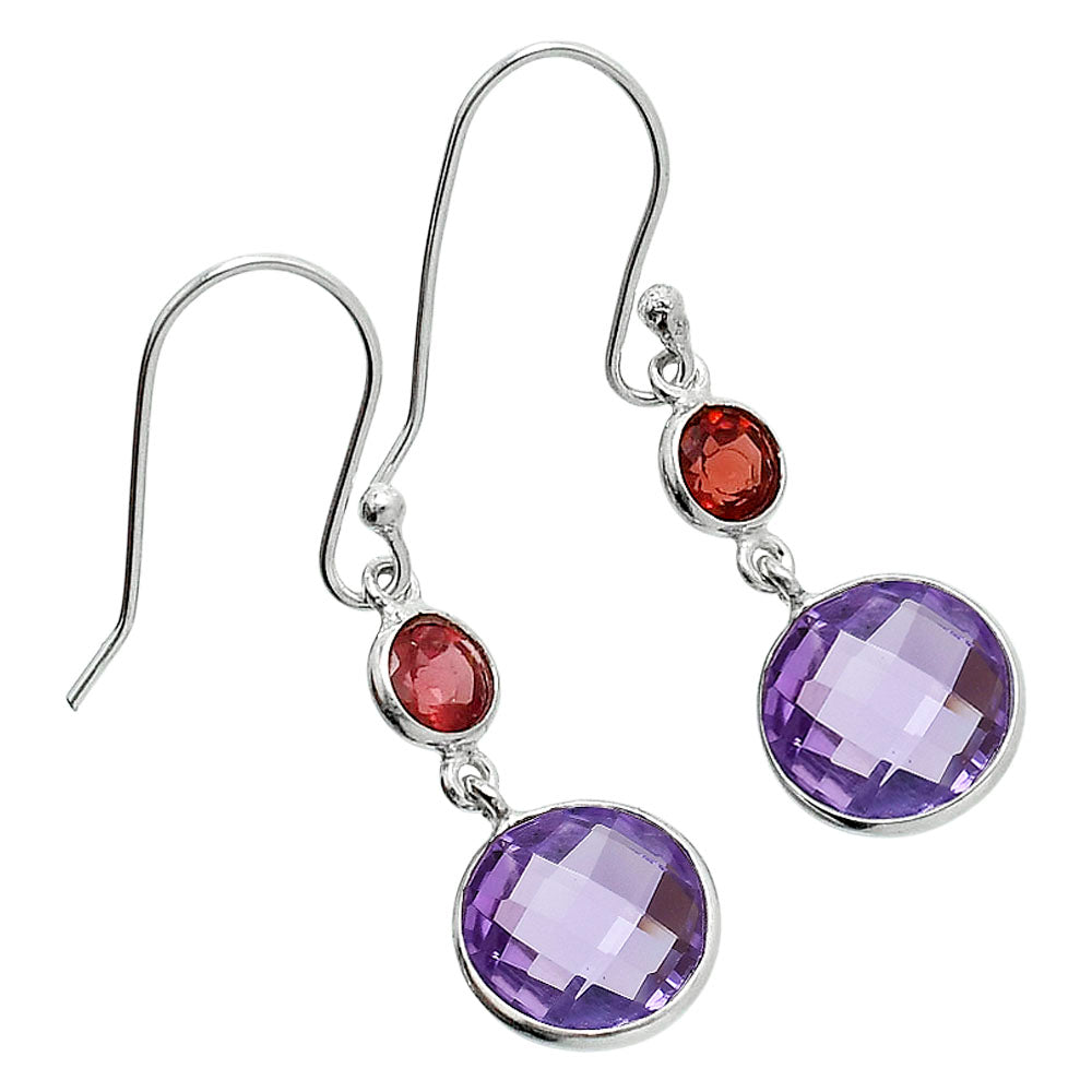 Premium Amethyst Checker Briolette & Garnet Earrings E-1006 11-EE10071