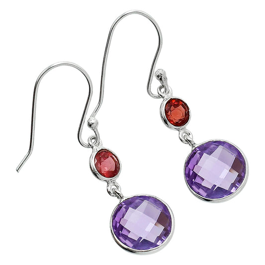 Premium Amethyst Checker Briolette & Garnet Earrings E-1006 11-EE10071